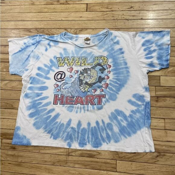 Vtg 2000 LOONEY TUNES Tazmanian Devil Wild Heart Taz Shirt Womens 26W/28W TieDye - Picture 11 of 16